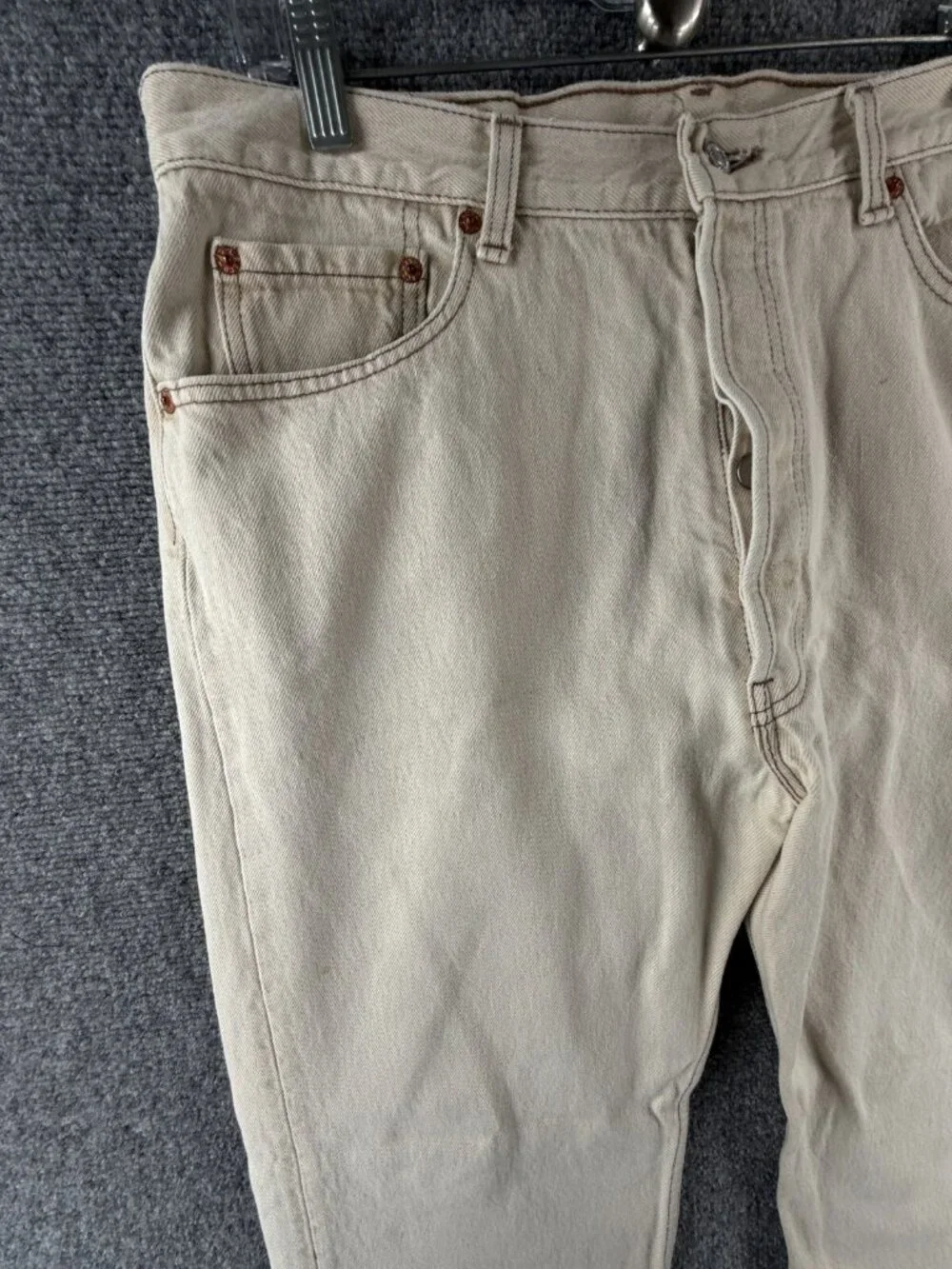 VTG Levi’s 501 Denim Jeans Beige Red Tab USA Made 1992 Button Fly ACTL 34X31
